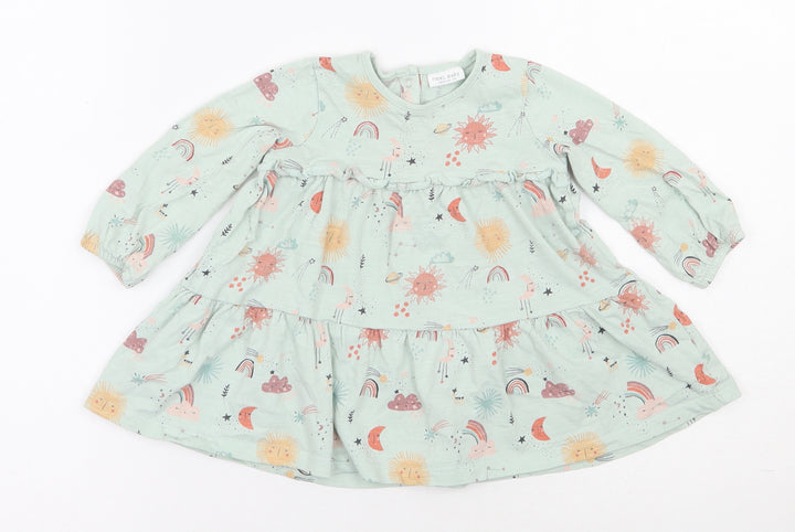 NEXT Girls Multicoloured 100% Cotton Tunic Blouse Size 6-9 Months Round Neck Snap