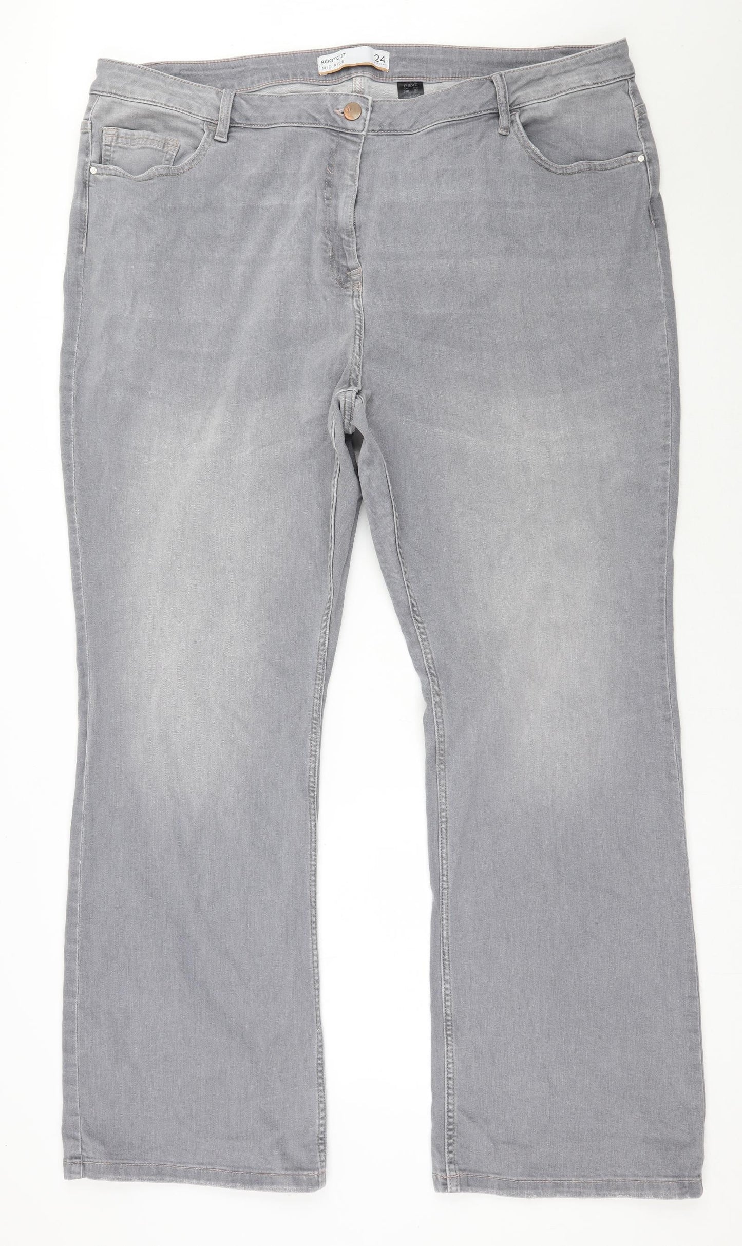 NEXT Womens Grey  Cotton Bootcut Jeans Size 24 L31 in Regular Zip