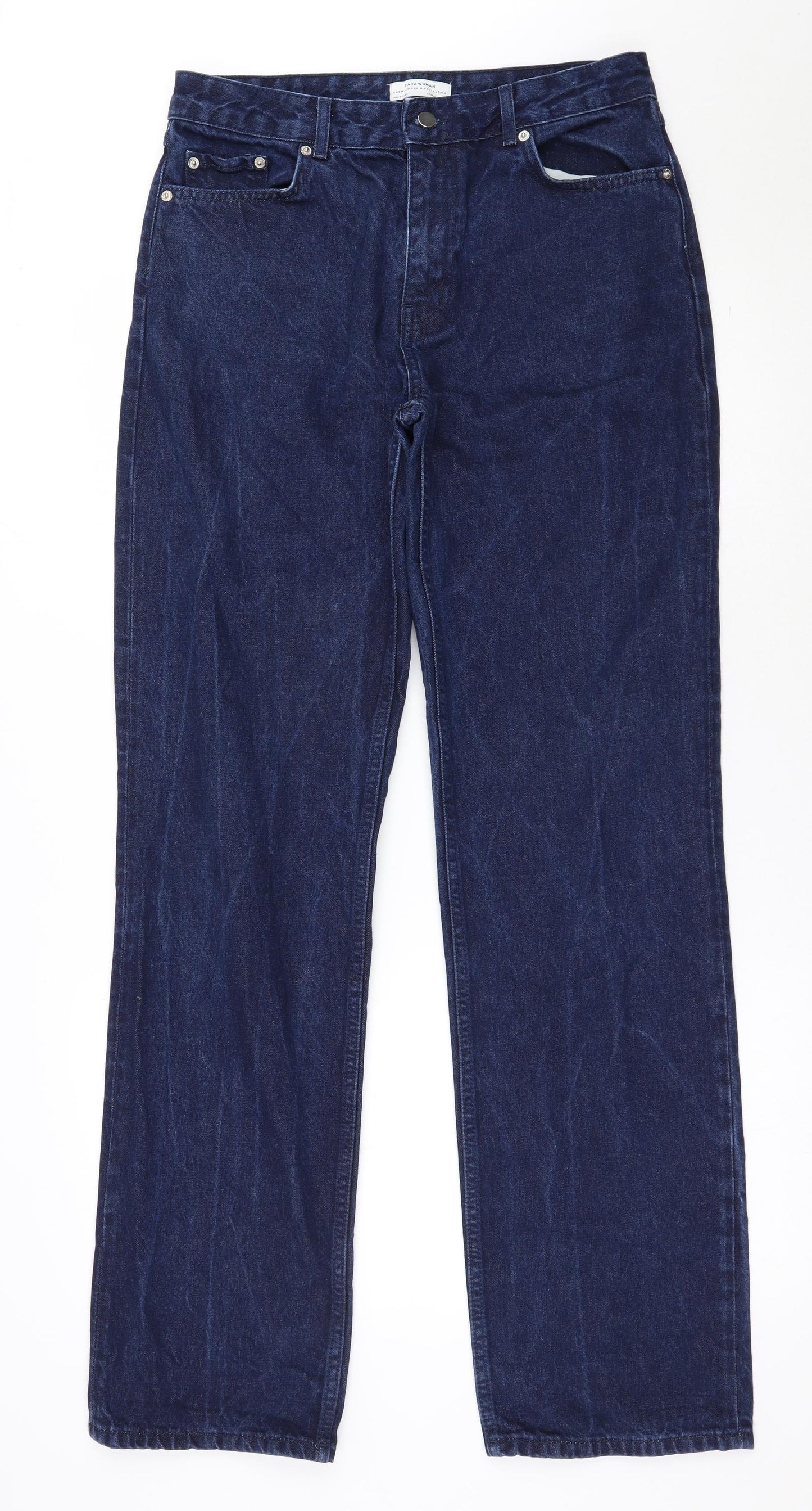 Zara Womens Blue  Cotton Straight Jeans Size 10 L33 in Regular Zip