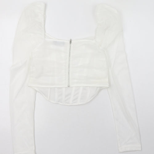 PRETTYLITTLETHING Womens White  Polyester Cropped Blouse Size 16 Square Neck