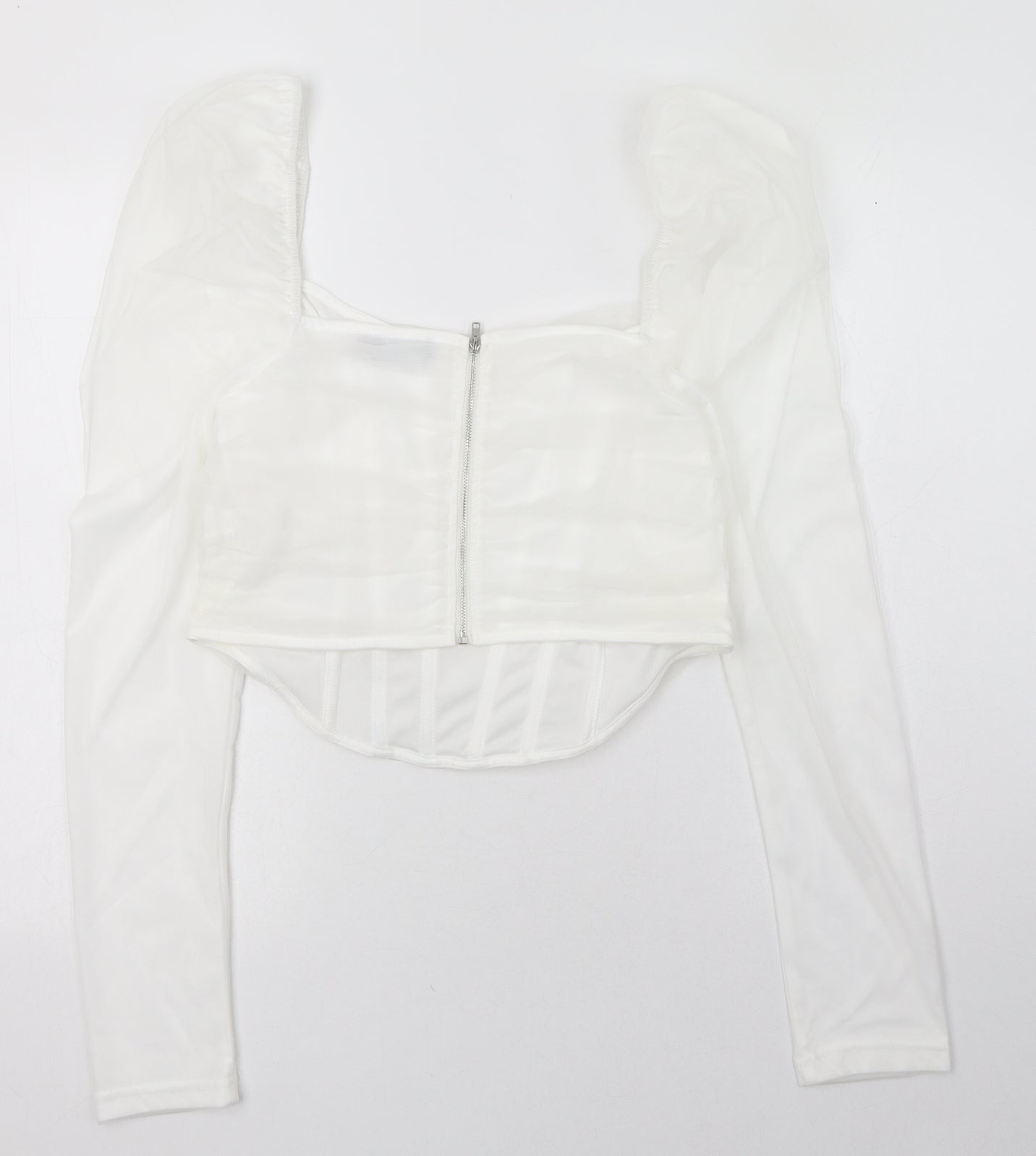 PRETTYLITTLETHING Womens White  Polyester Cropped Blouse Size 16 Square Neck