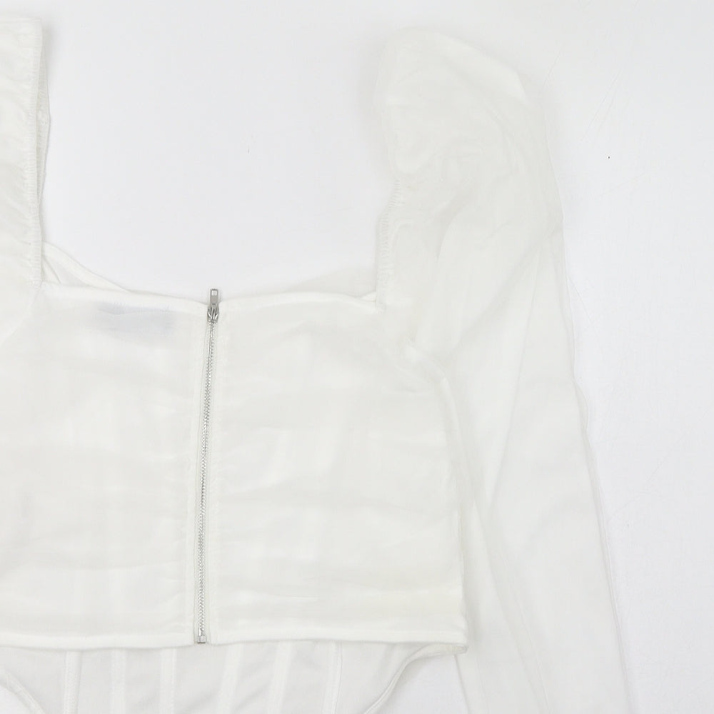 PRETTYLITTLETHING Womens White  Polyester Cropped Blouse Size 16 Square Neck