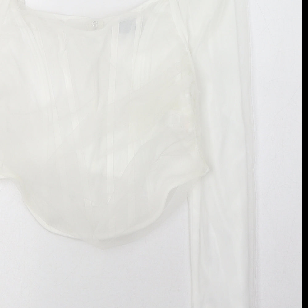 PRETTYLITTLETHING Womens White  Polyester Cropped Blouse Size 16 Square Neck