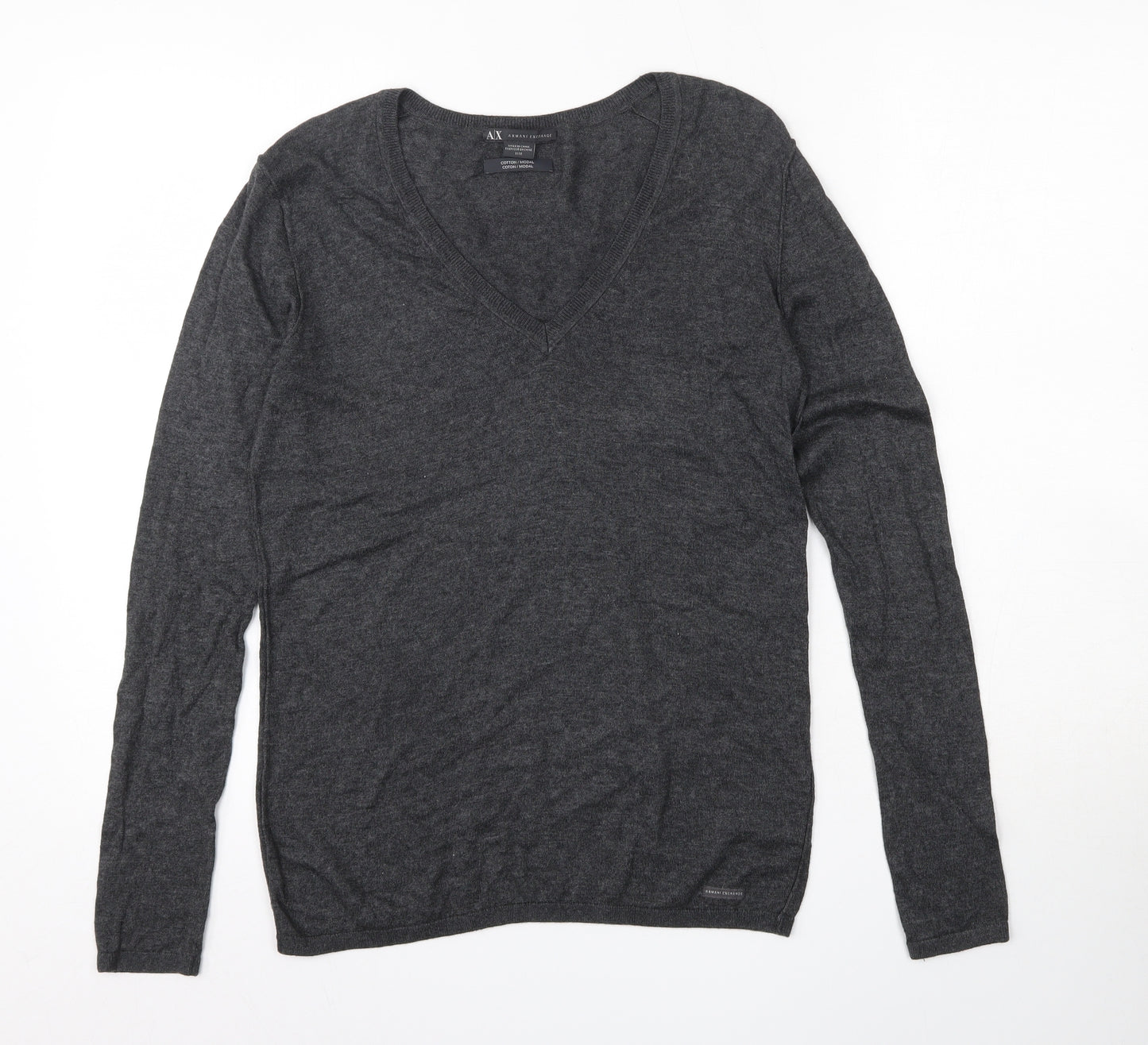 Armani Exchange Mens Grey V-Neck  Cotton Pullover Jumper Size M