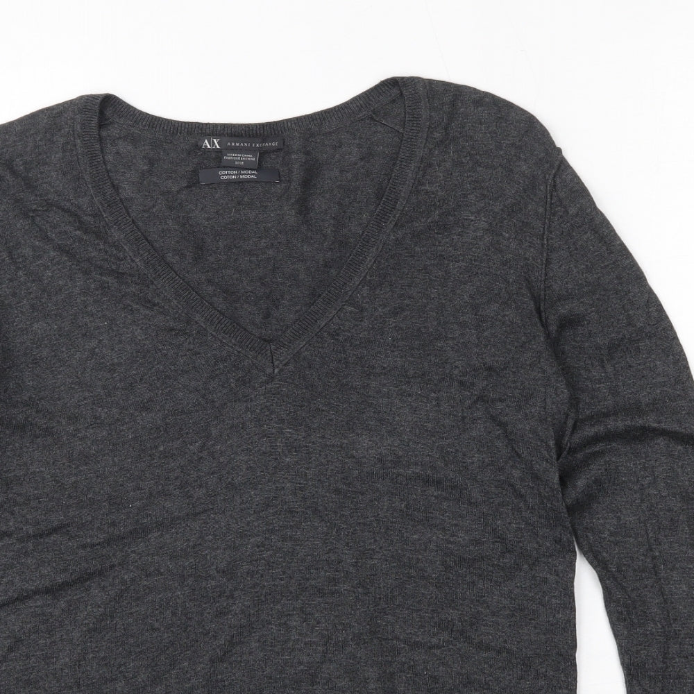 Armani Exchange Mens Grey V-Neck  Cotton Pullover Jumper Size M