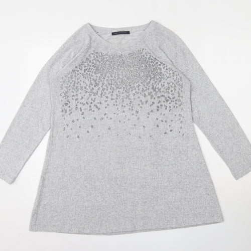 Marks and Spencer Womens Grey Round Neck  Polyester Pullover Jumper Size 14