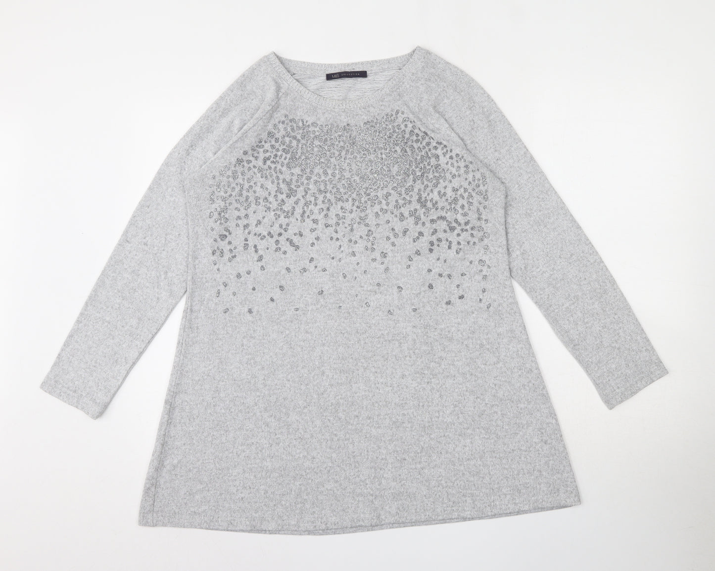Marks and Spencer Womens Grey Round Neck  Polyester Pullover Jumper Size 14