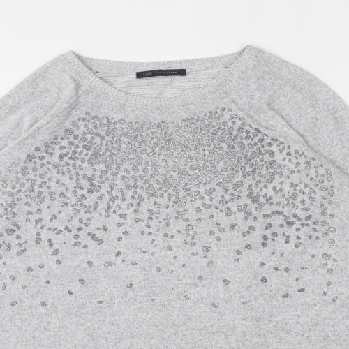 Marks and Spencer Womens Grey Round Neck  Polyester Pullover Jumper Size 14