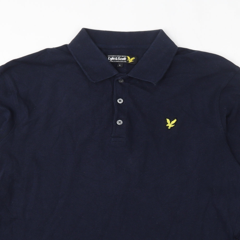 Lyle & Scott Mens Blue  100% Cotton  Polo Size L Collared Button