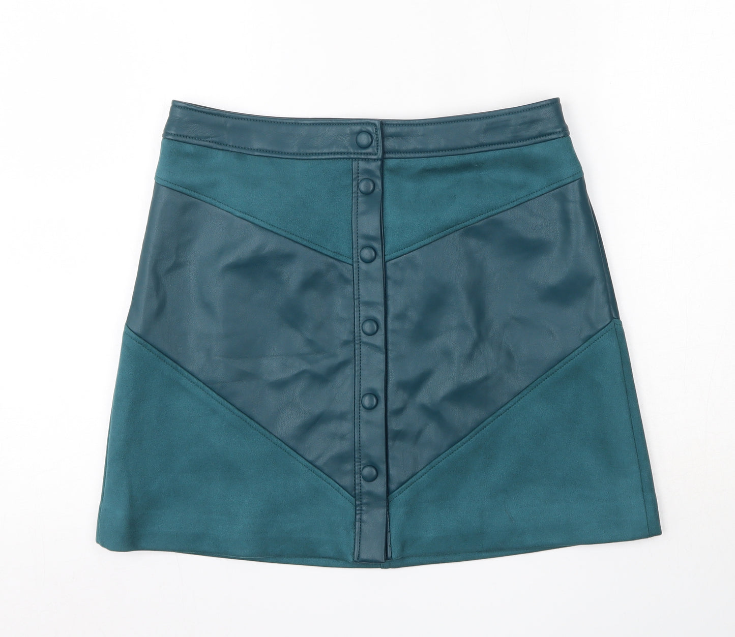 Marks and Spencer Womens Blue  Polyurethane Mini Skirt Size 10   Snap