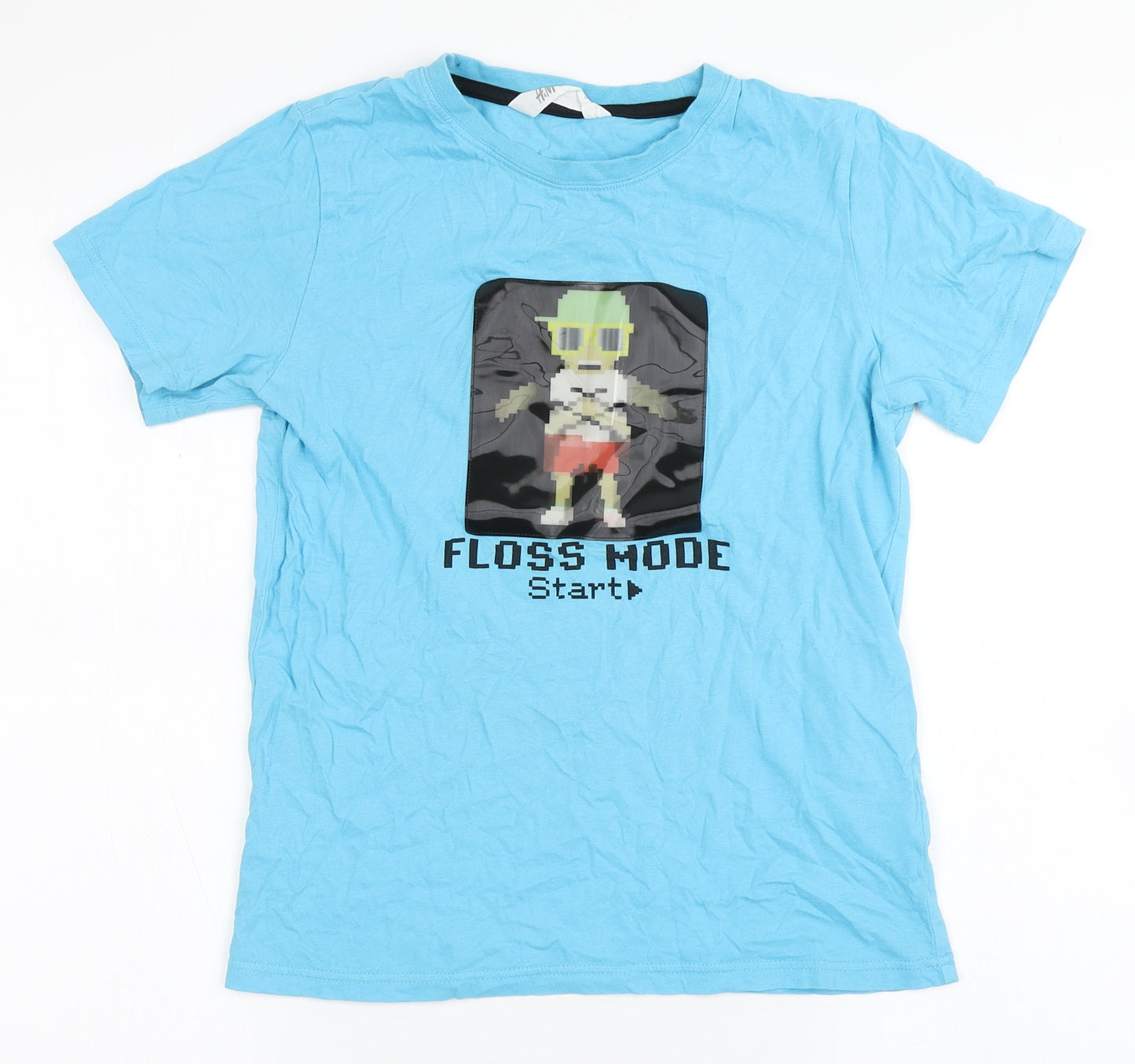H&M Boys Blue  100% Cotton Pullover T-Shirt Size 10-11 Years Round Neck Pullover - Floss