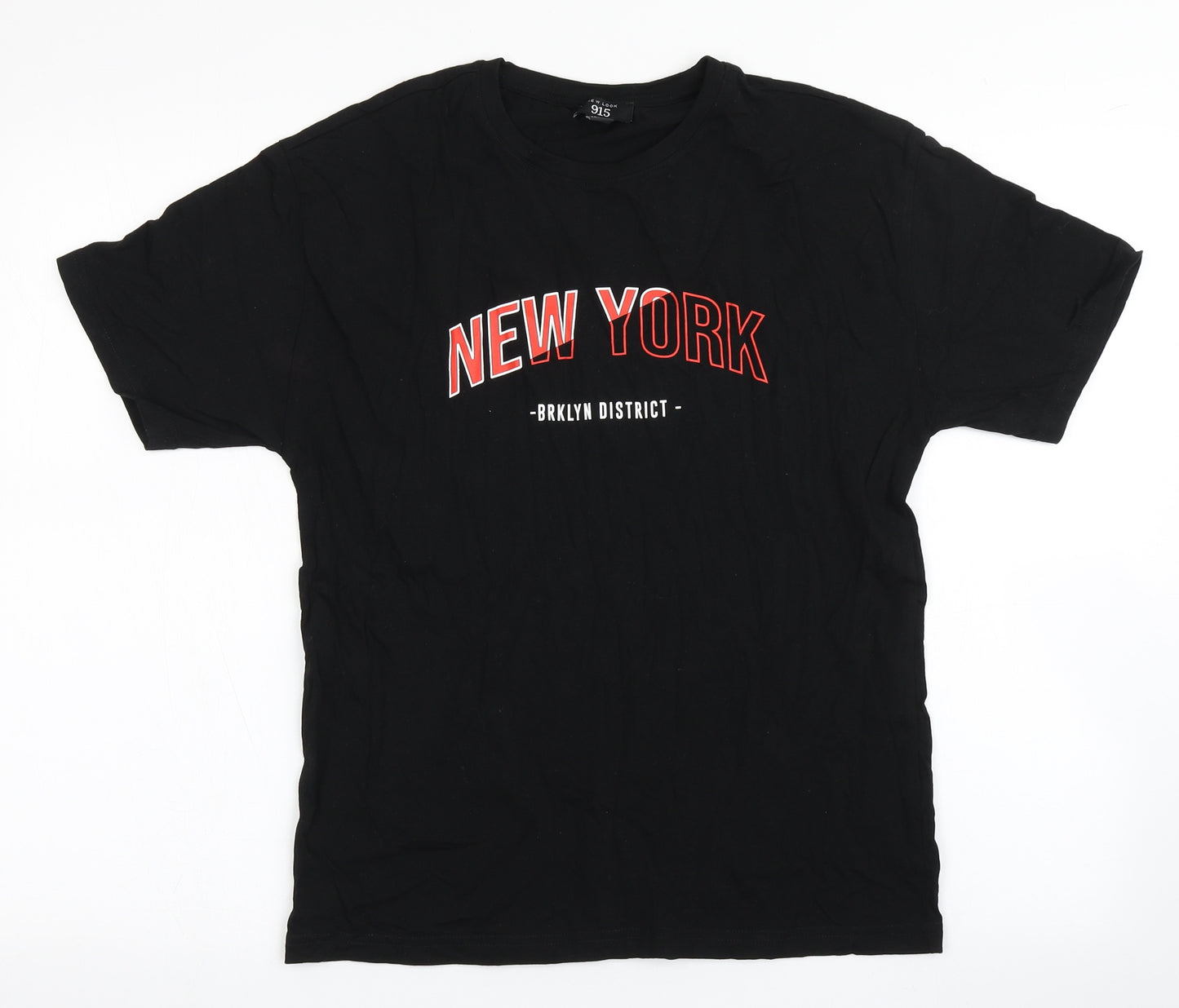 New Look Boys Black  Cotton Basic T-Shirt Size 12-13 Years Round Neck Pullover - New York