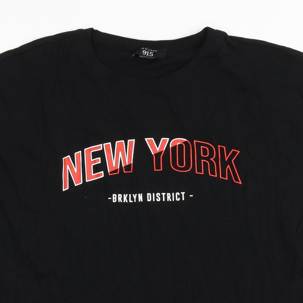 New Look Boys Black  Cotton Basic T-Shirt Size 12-13 Years Round Neck Pullover - New York