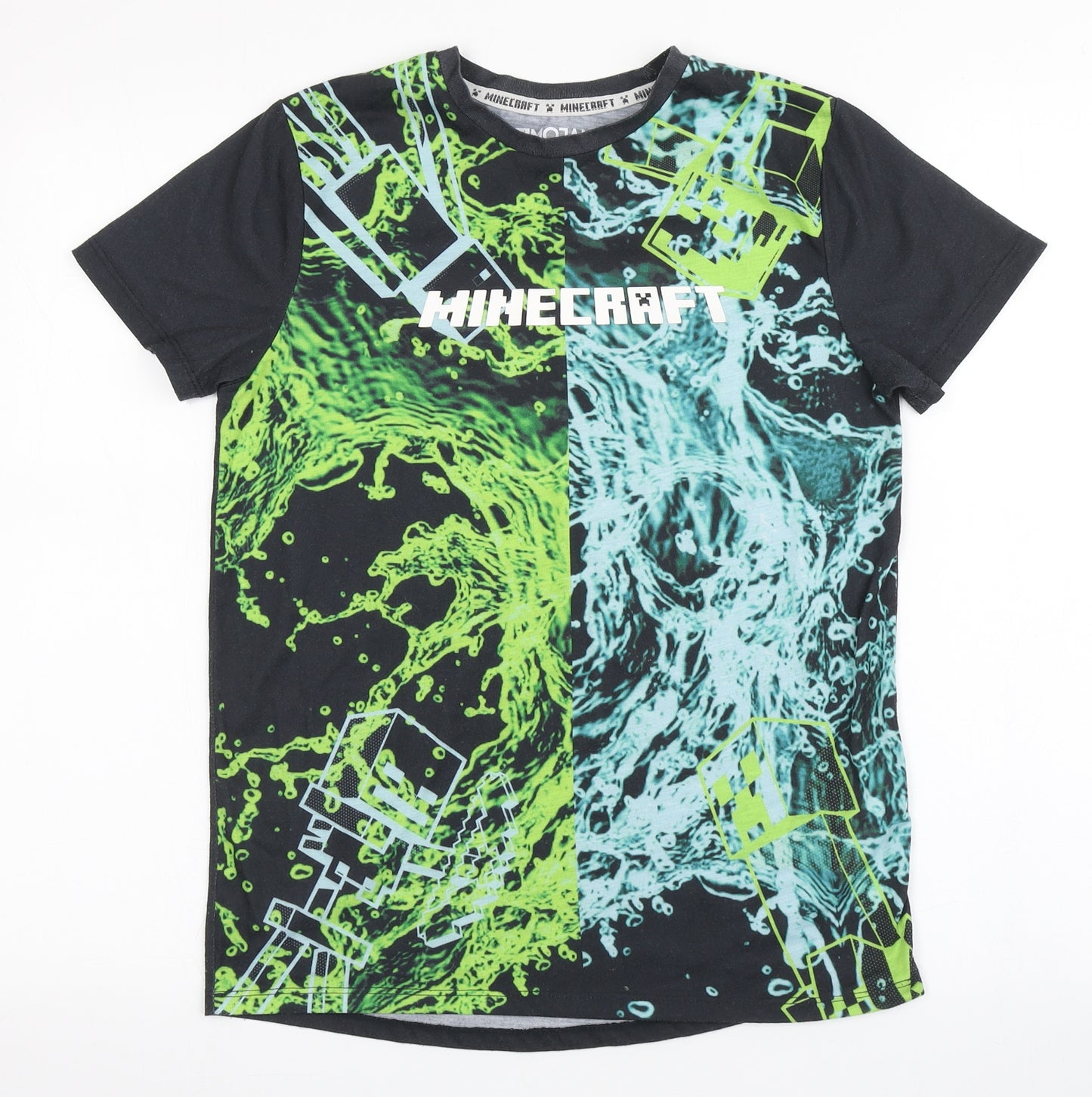 Mojang Boys Black  100% Polyester Basic T-Shirt Size 11-12 Years Round Neck Pullover - Minecraft