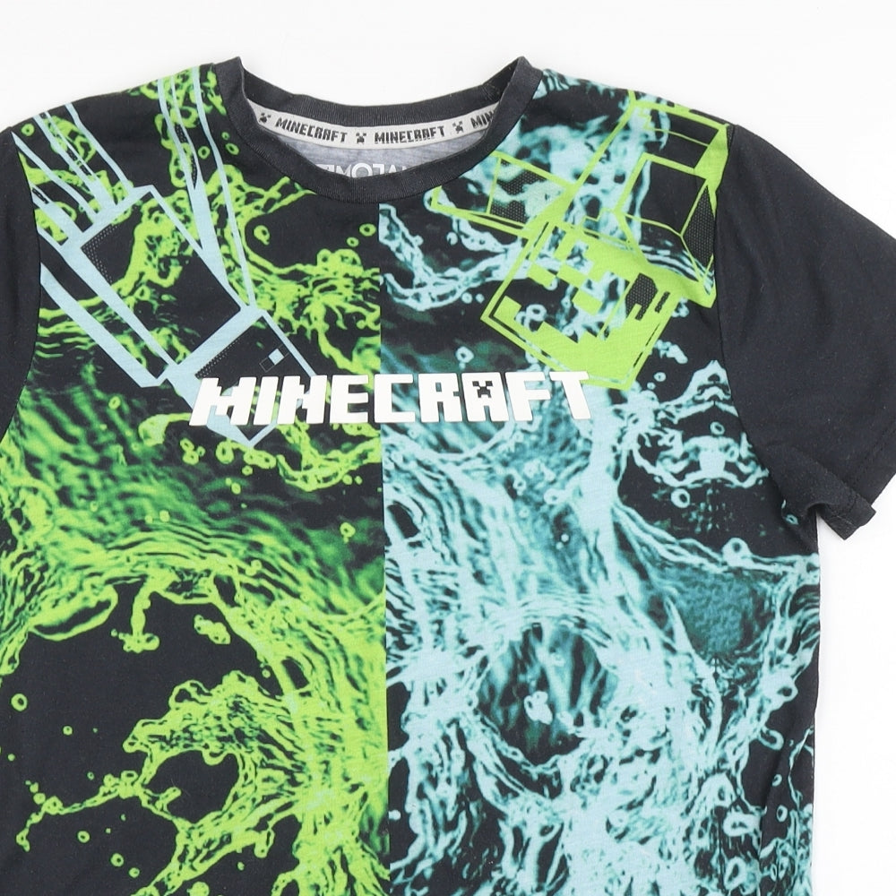 Mojang Boys Black  100% Polyester Basic T-Shirt Size 11-12 Years Round Neck Pullover - Minecraft