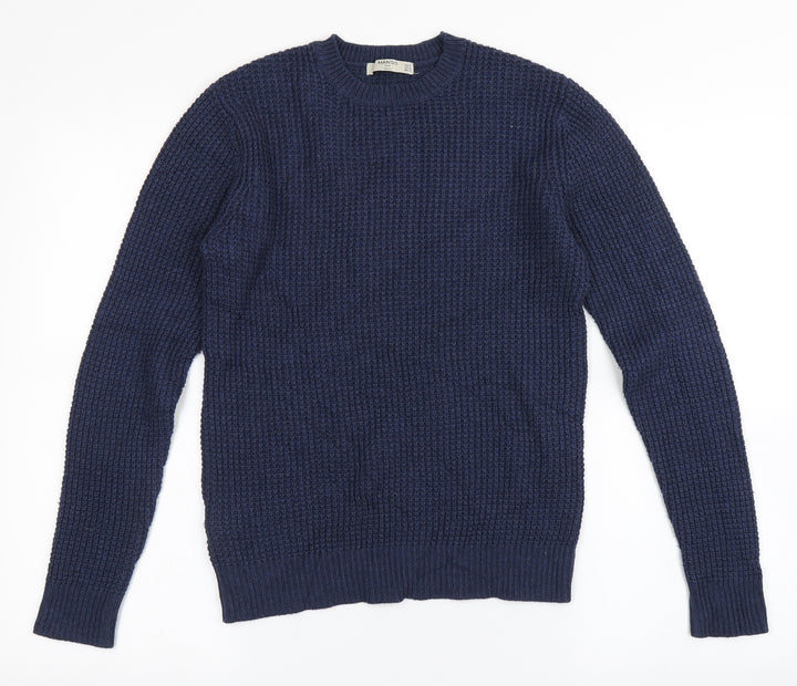 Mango Womens Blue Round Neck Viscose Pullover Jumper Size S