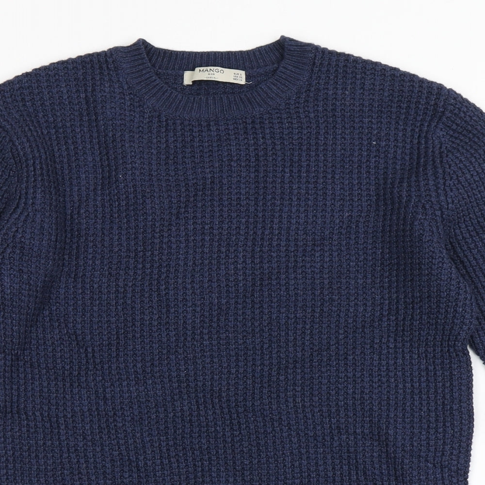 Mango Womens Blue Round Neck  Viscose Pullover Jumper Size S
