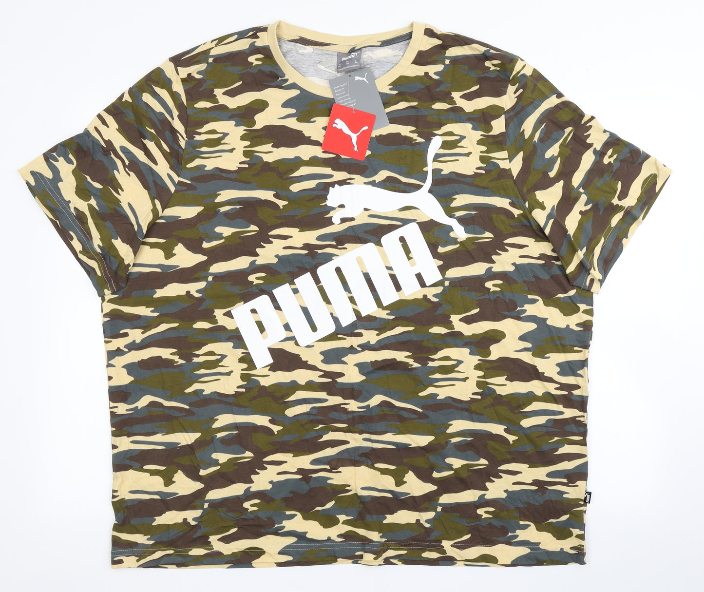 PUMA Mens Brown Camouflage Cotton  T-Shirt Size 2XL Round Neck