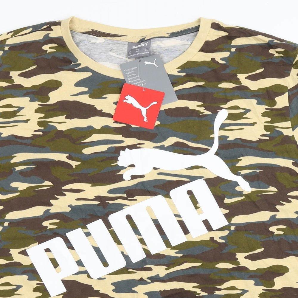 PUMA Mens Brown Camouflage Cotton  T-Shirt Size 2XL Round Neck