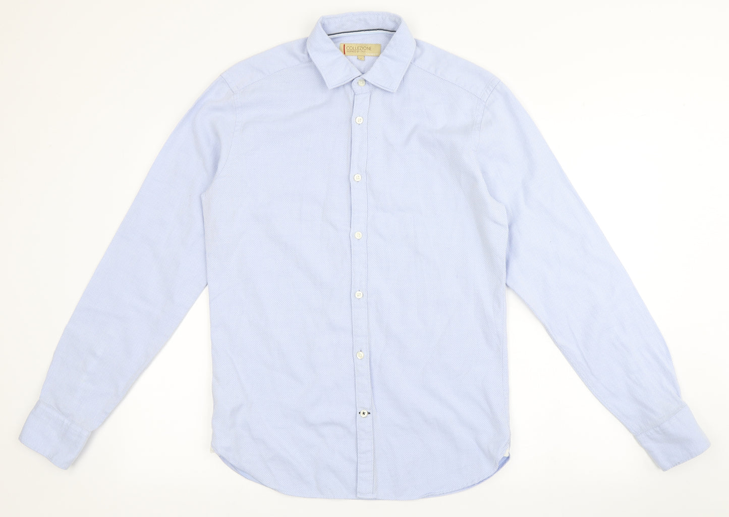 Collezione Mens Blue  Cotton  Button-Up Size S Collared Button - Tailored Fit