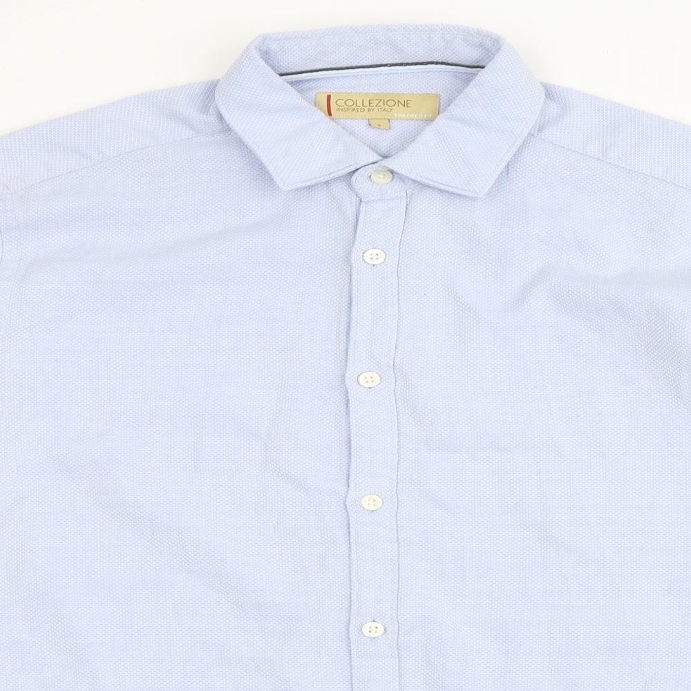 Collezione Mens Blue  Cotton  Button-Up Size S Collared Button - Tailored Fit