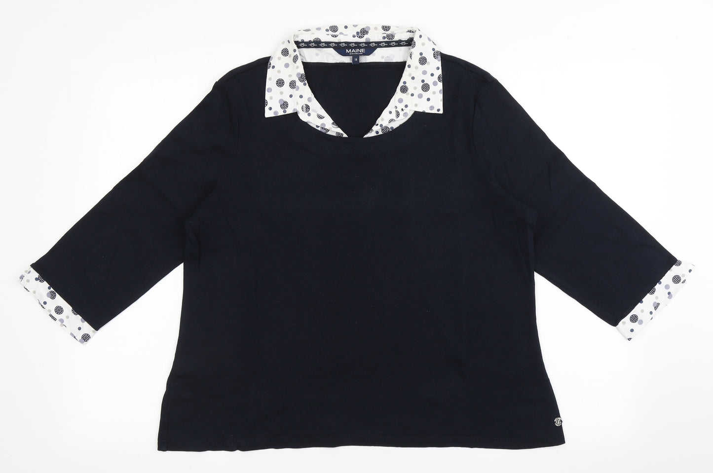 Maine Womens Blue  Polyester Basic T-Shirt Size 18 Collared