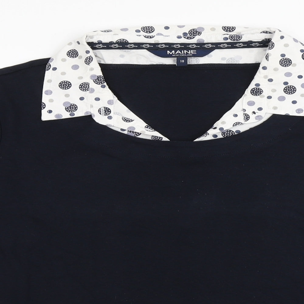Maine Womens Blue  Polyester Basic T-Shirt Size 18 Collared