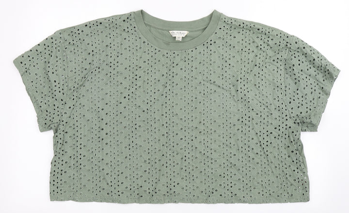 Miss Selfridge Womens Green  100% Cotton Cropped Polo Size L Round Neck