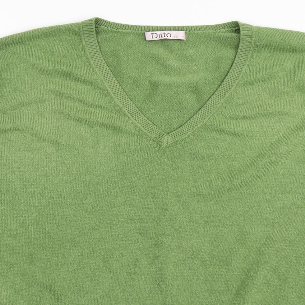 Ditto Womens Green V-Neck  Acrylic Pullover Jumper Size 18