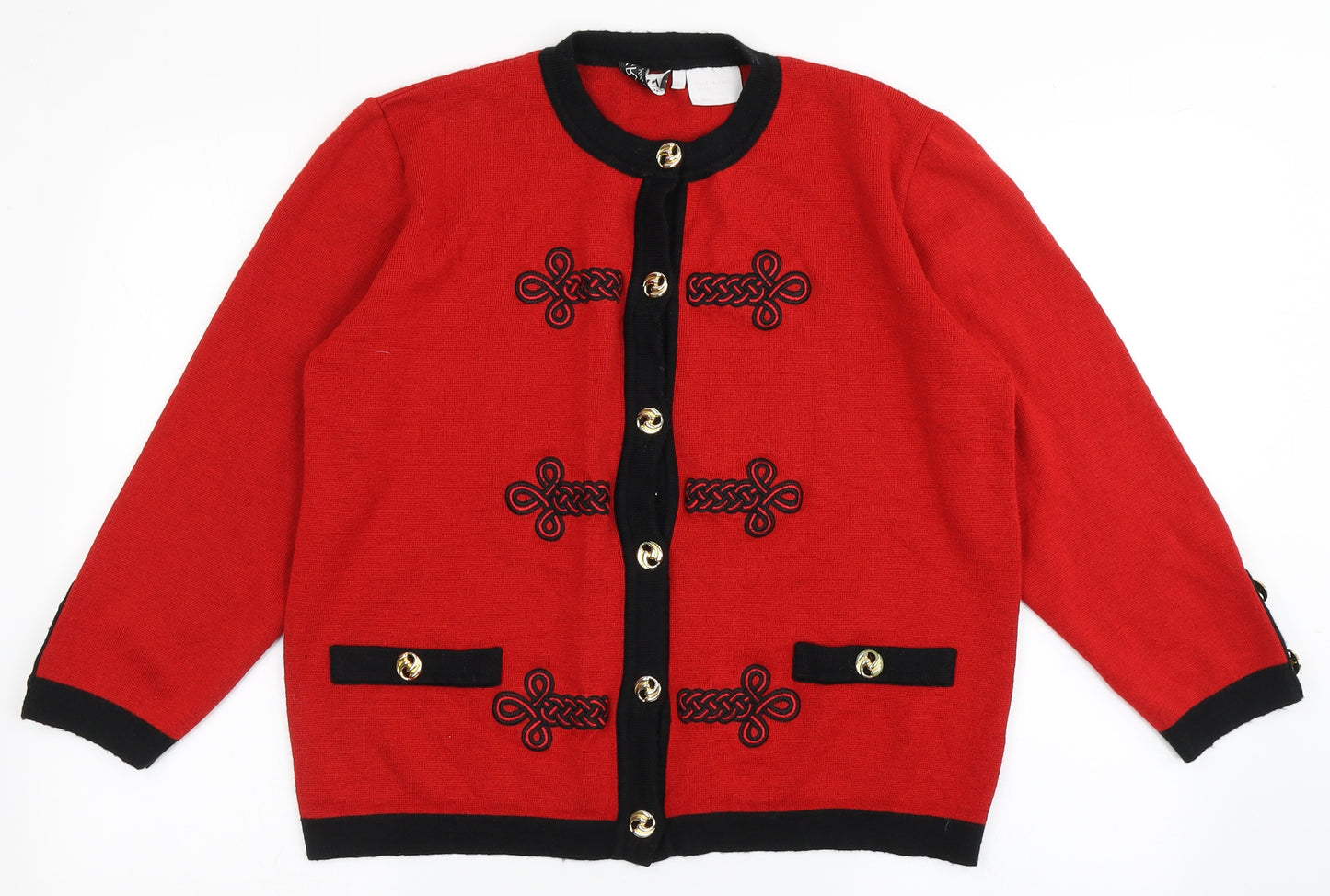 Grazia Womens Red Round Neck  Wool Cardigan Jumper Size 16
