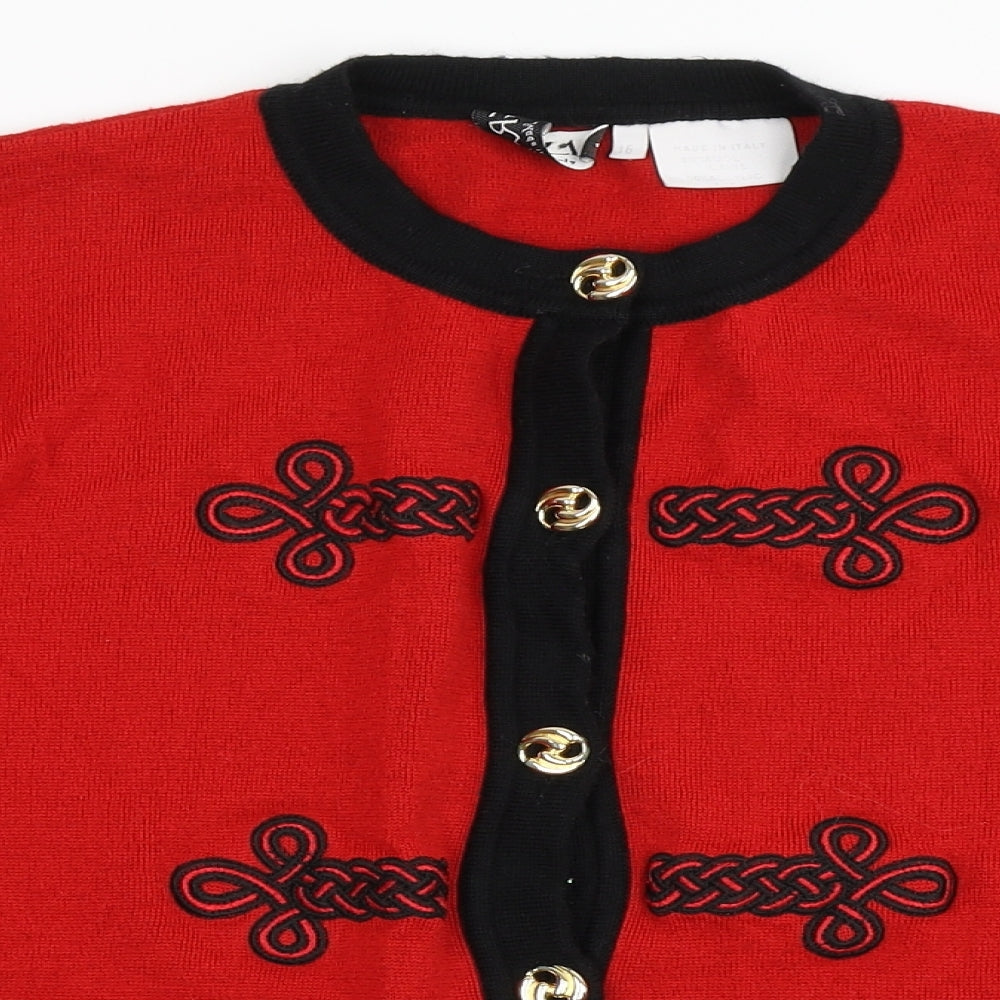 Grazia Womens Red Round Neck  Wool Cardigan Jumper Size 16