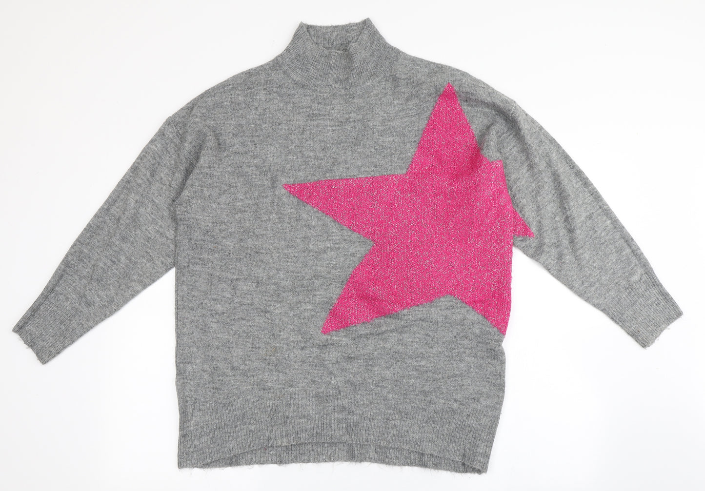 F&F Womens Grey High Neck  Acrylic Pullover Jumper Size 12   - Star