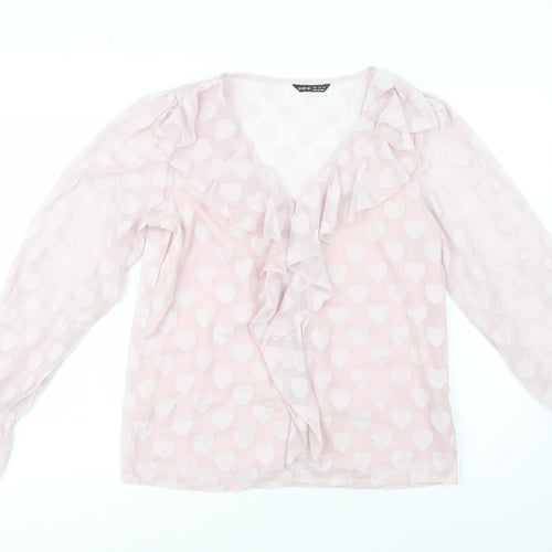 SheIn Womens Pink Geometric Polyester Basic Blouse Size S V-Neck - Heart Pattern