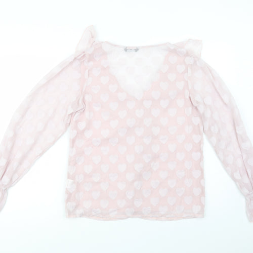 SheIn Womens Pink Geometric Polyester Basic Blouse Size S V-Neck - Heart Pattern