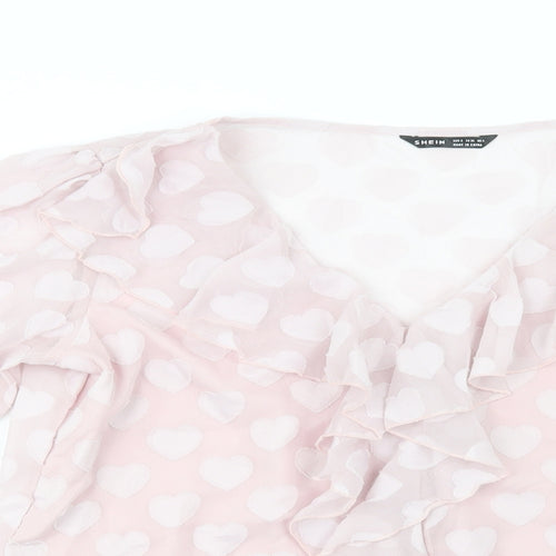 SheIn Womens Pink Geometric Polyester Basic Blouse Size S V-Neck - Heart Pattern