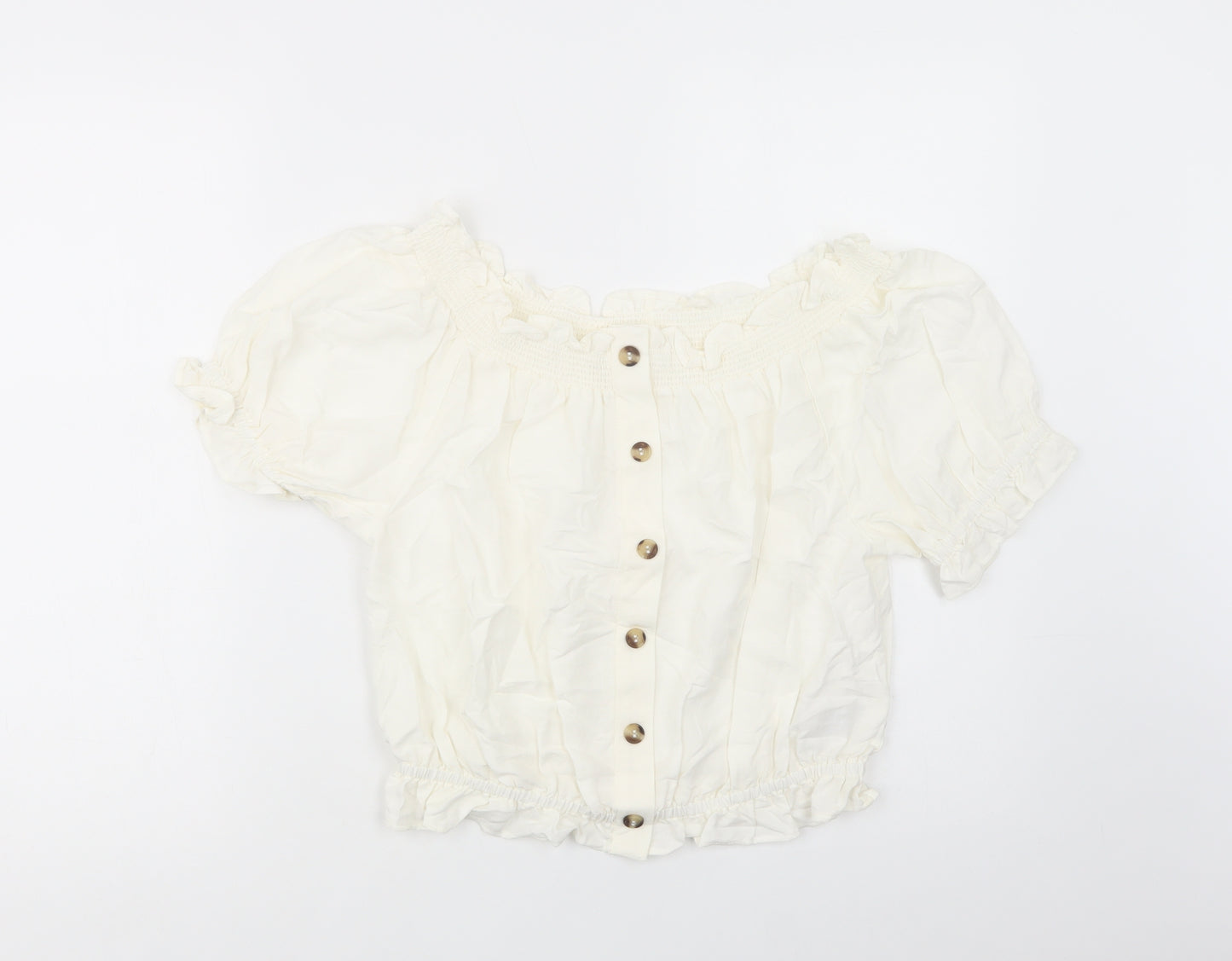 H&M Womens Ivory  Viscose Cropped Blouse Size 8 Off the Shoulder