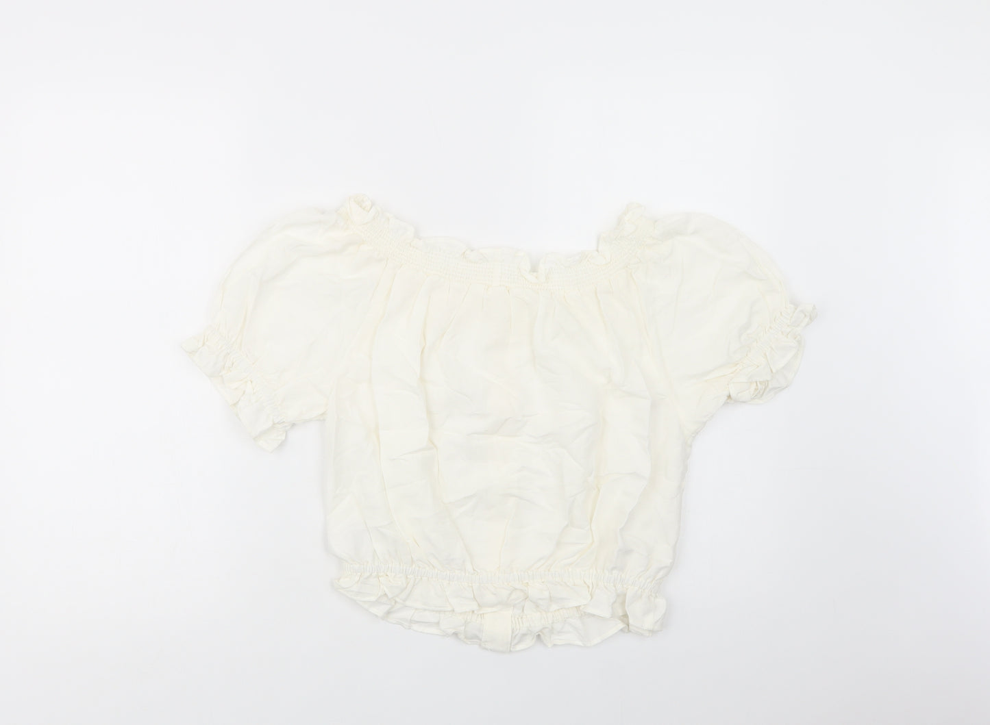 H&M Womens Ivory  Viscose Cropped Blouse Size 8 Off the Shoulder