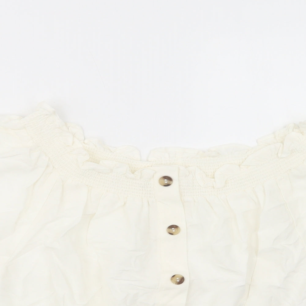 H&M Womens Ivory  Viscose Cropped Blouse Size 8 Off the Shoulder