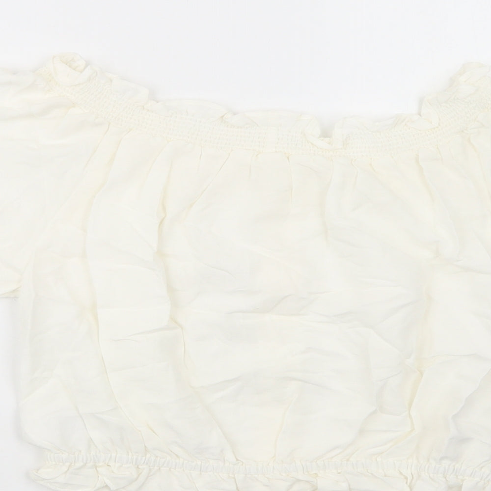 H&M Womens Ivory  Viscose Cropped Blouse Size 8 Off the Shoulder