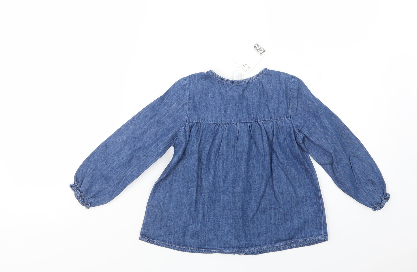 H&M Girls Blue  Cotton Basic Button-Up Size 2-3 Years Crew Neck Button