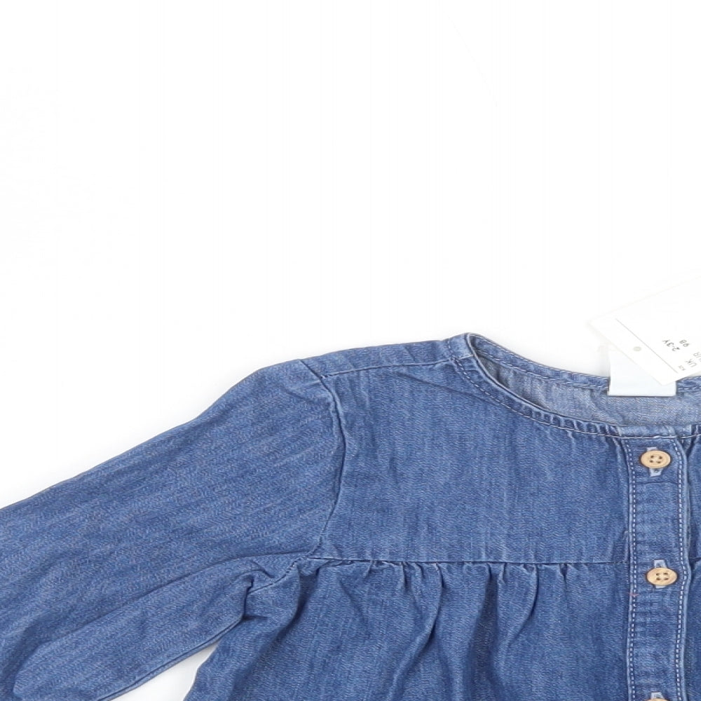 H&M Girls Blue  Cotton Basic Button-Up Size 2-3 Years Crew Neck Button