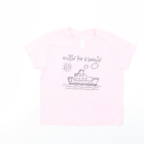 Rabbit Skins Girls Pink  Cotton Basic T-Shirt Size 4 Years Crew Neck Pullover - Cruisin'