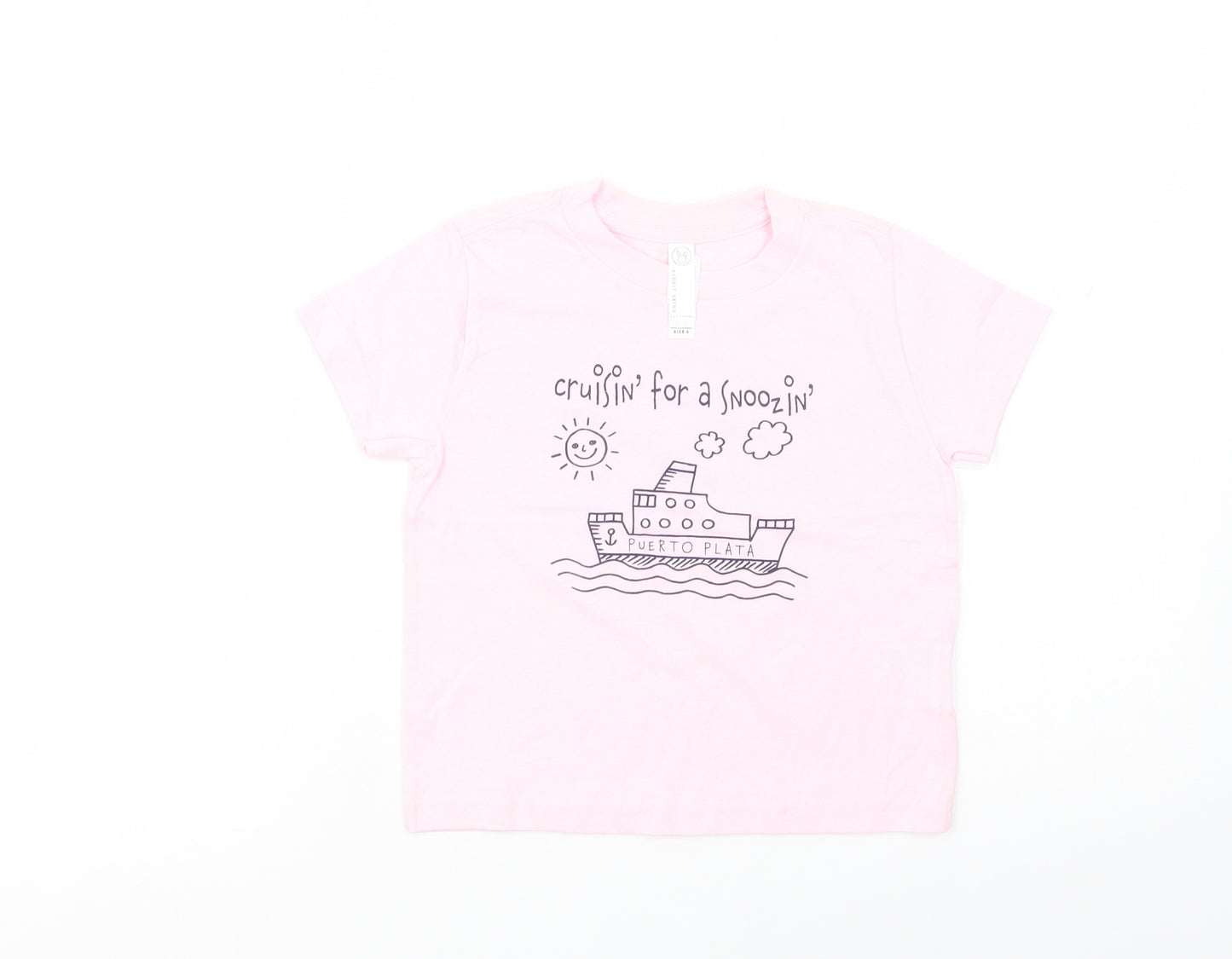 Rabbit Skins Girls Pink  Cotton Basic T-Shirt Size 4 Years Crew Neck Pullover - Cruisin'