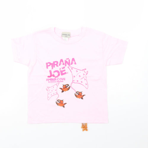 Pirana Joe Girls Pink  Cotton Basic T-Shirt Size 4 Years Crew Neck Pullover