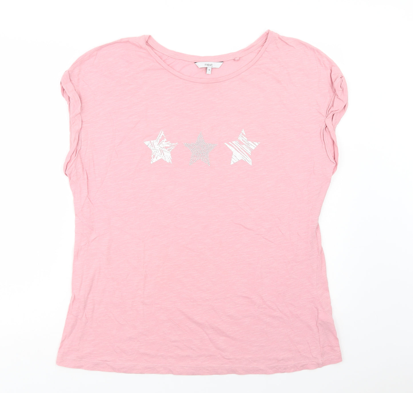 NEXT Womens Pink  Polyester Basic T-Shirt Size 18 Crew Neck - Stars