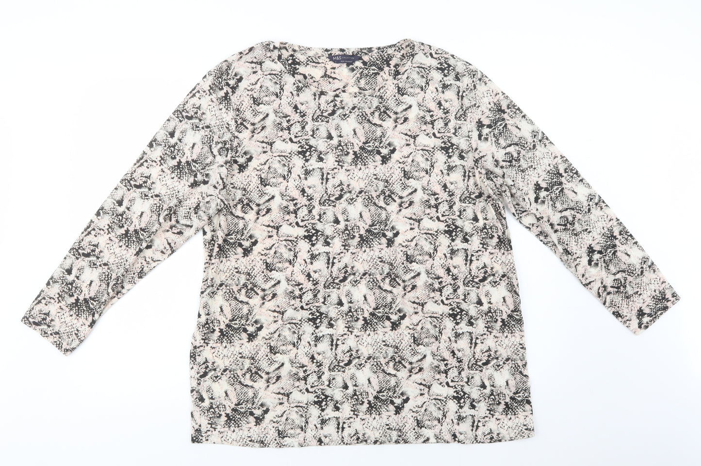Marks and Spencer Womens Beige Animal Print Polyester Basic Blouse Size 18 Crew Neck