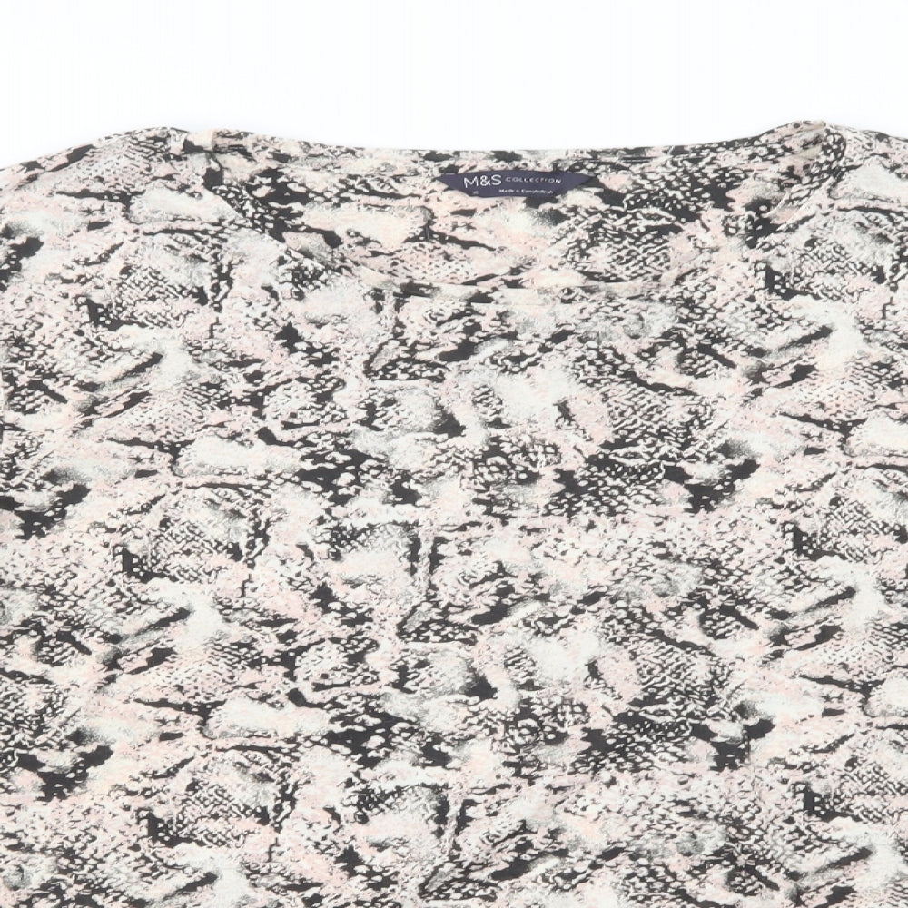 Marks and Spencer Womens Beige Animal Print Polyester Basic Blouse Size 18 Crew Neck