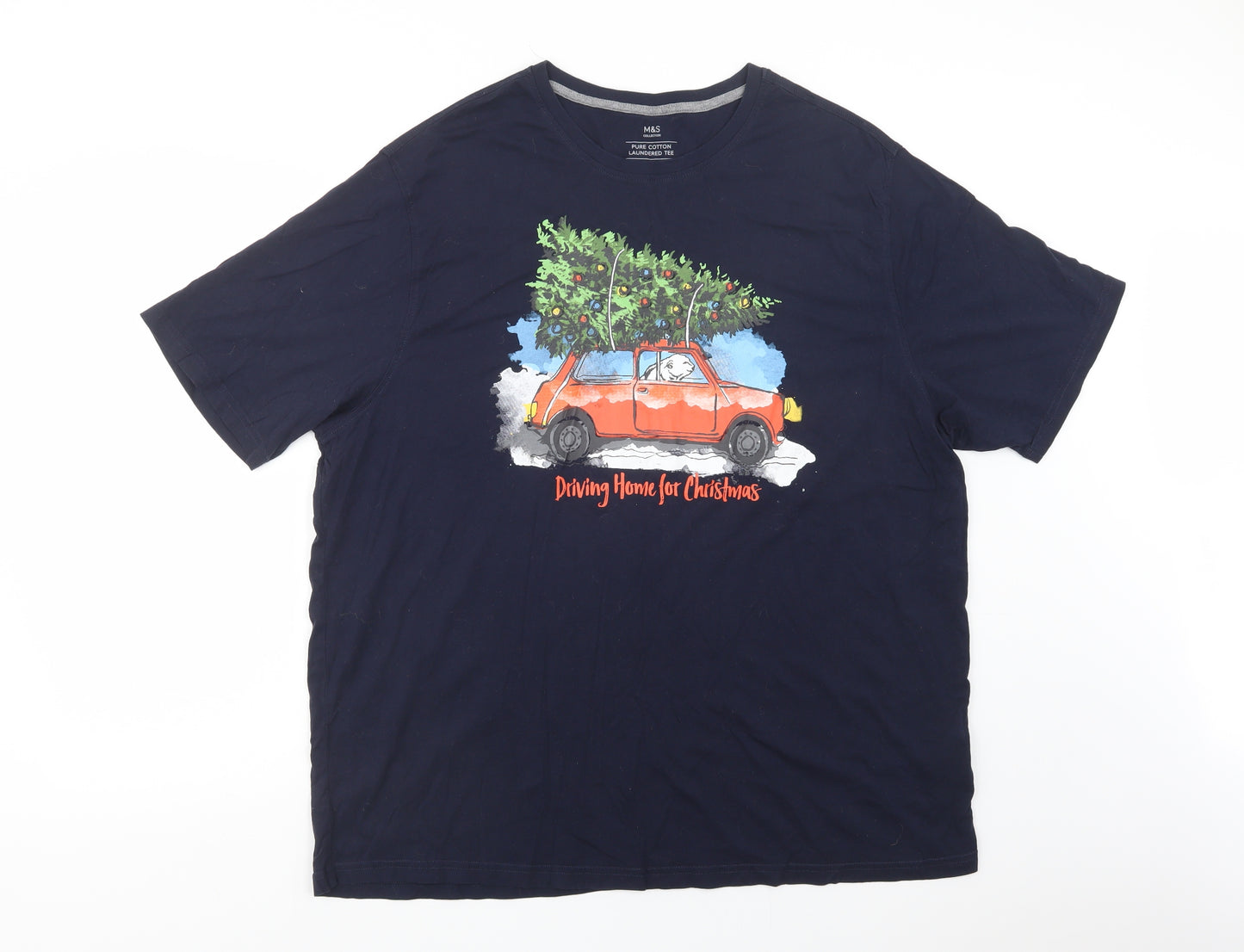 Marks and Spencer Mens Blue  Cotton  T-Shirt Size XL Crew Neck  - Christmas