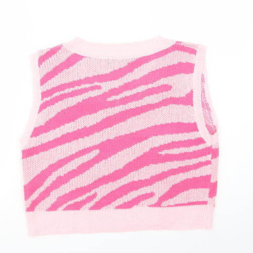 SheIn Womens Pink V-Neck Animal Print Viscose Vest Jumper Size M