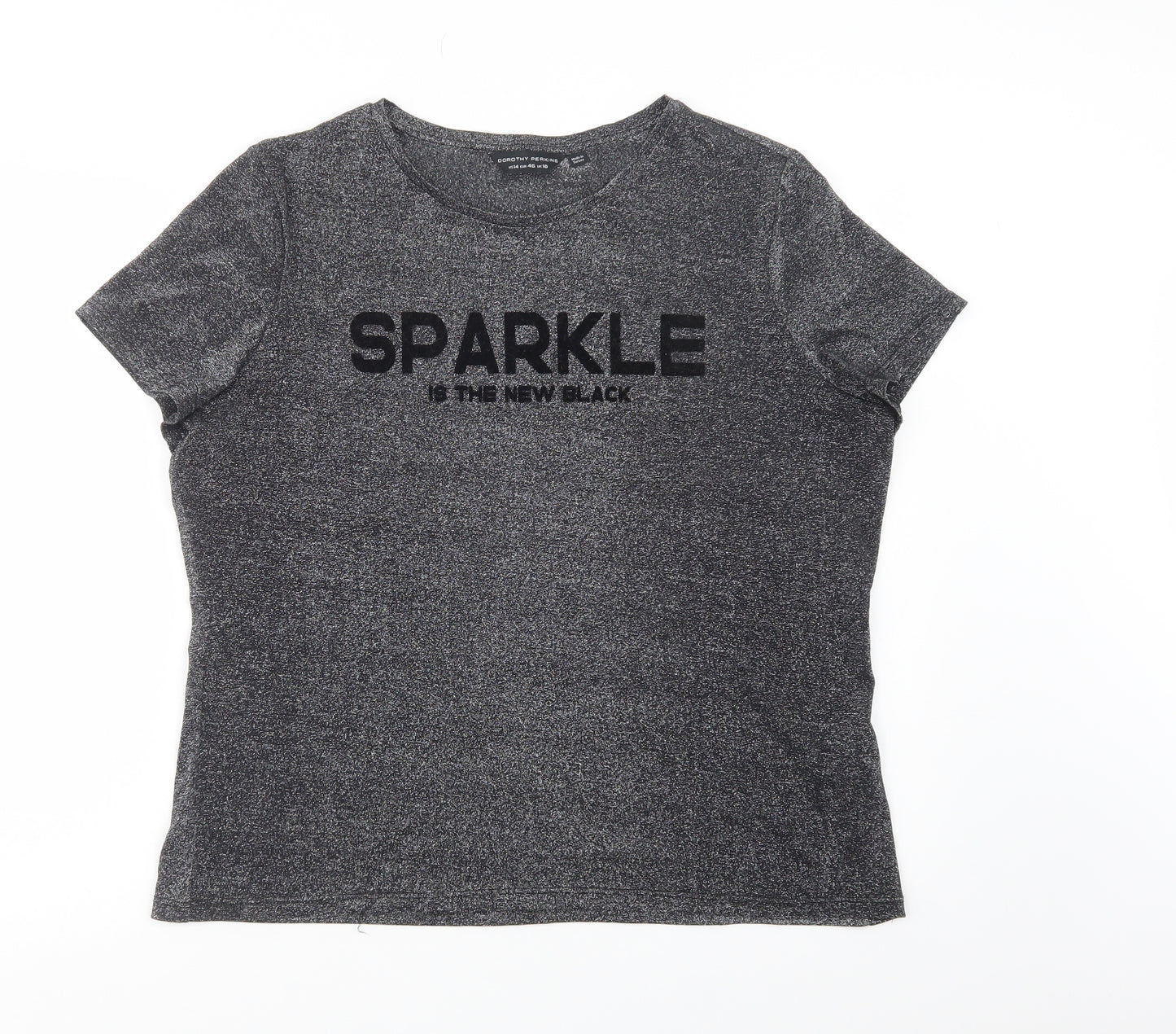 Dorothy Perkins Womens Grey  Polyamide Basic T-Shirt Size 18 Crew Neck - Sparkle